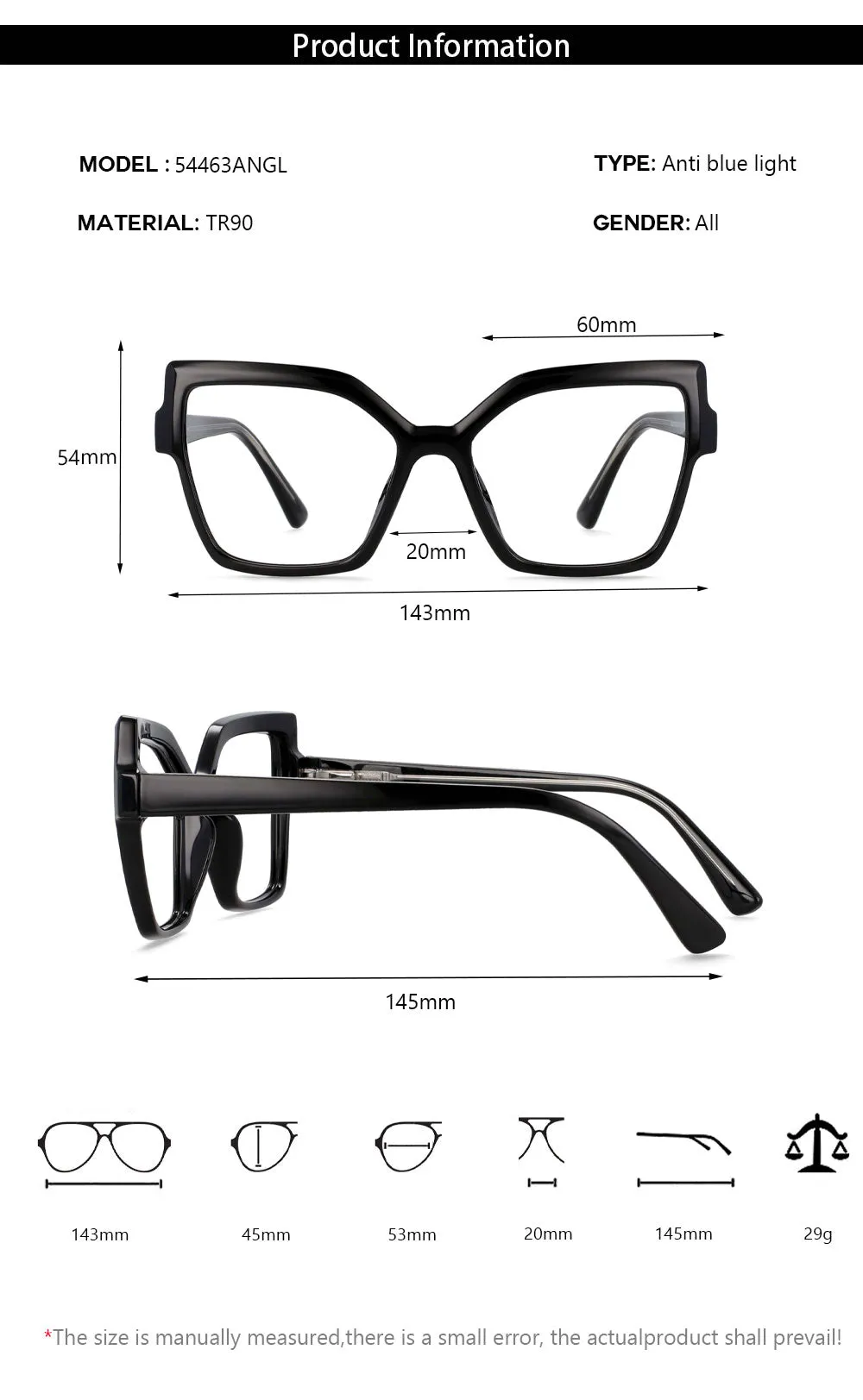 CCspace Women's Full Rim Butterfly Cat Eye Tr 90 Titanium Frame Eyeglasses 54463