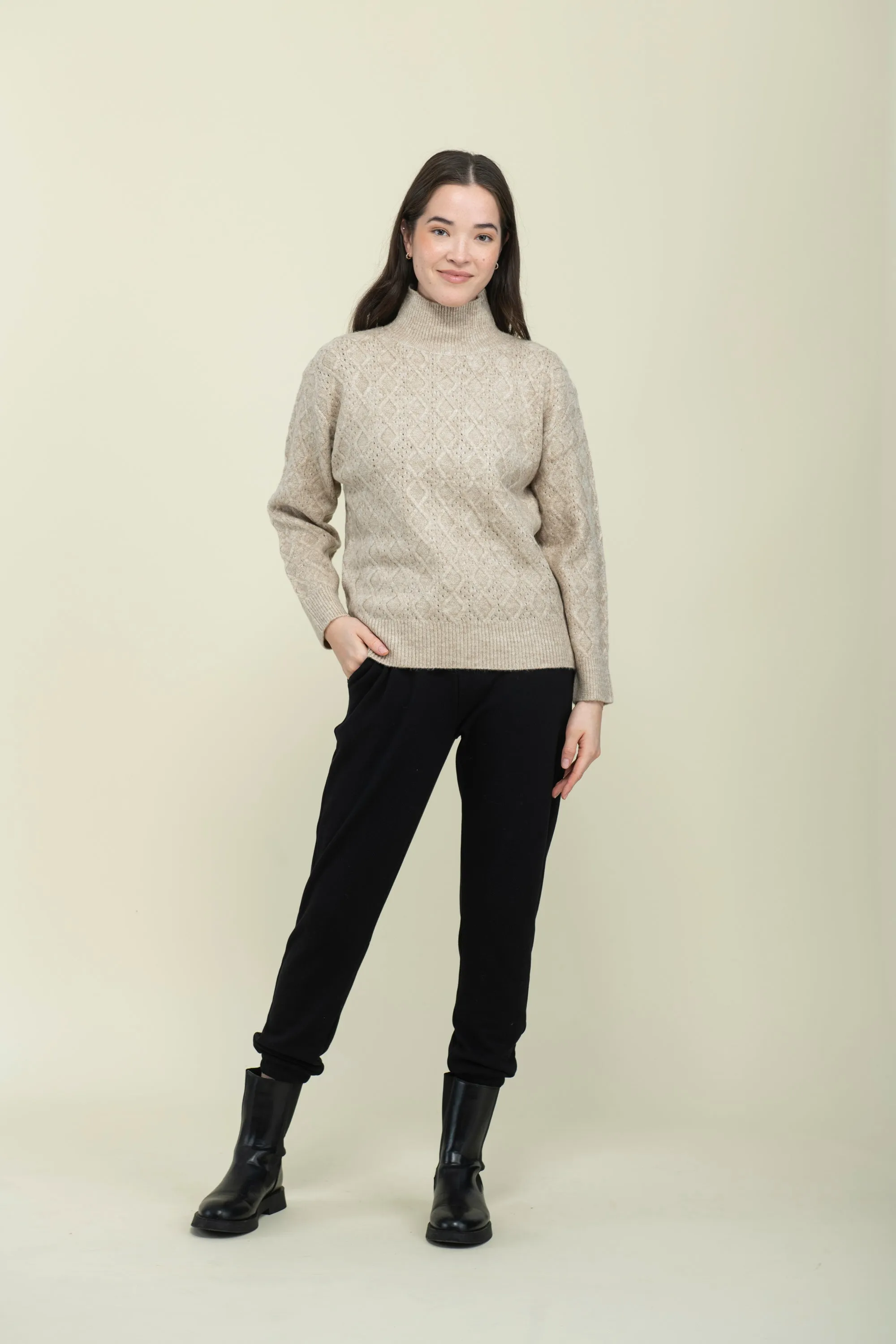Ella-Cabled Mock Neck