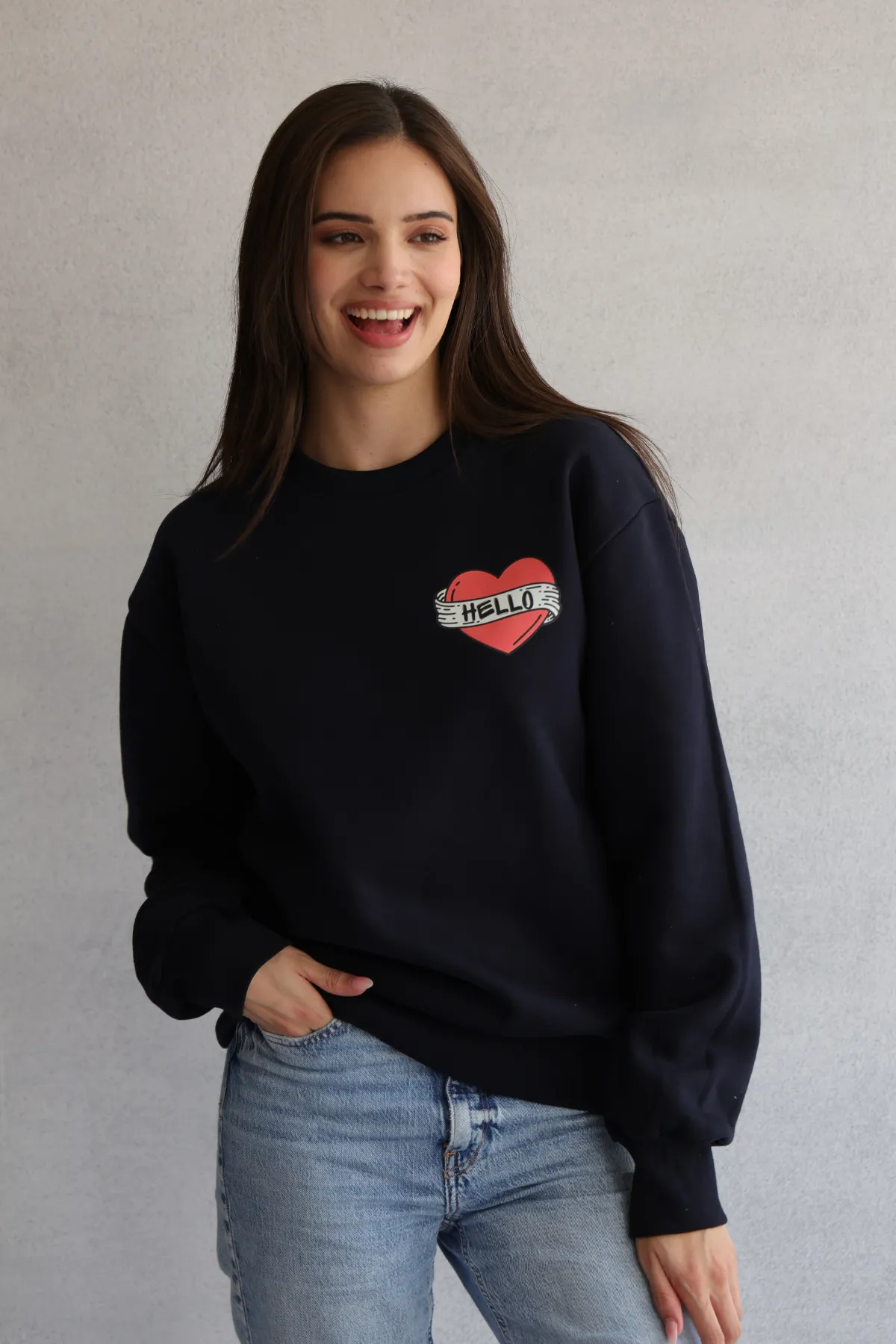 Hello Heart Navy Sweatshirt