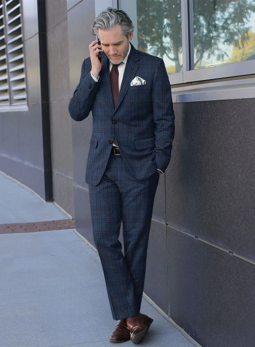 Reda Chambray Blue Checks Wool Suit