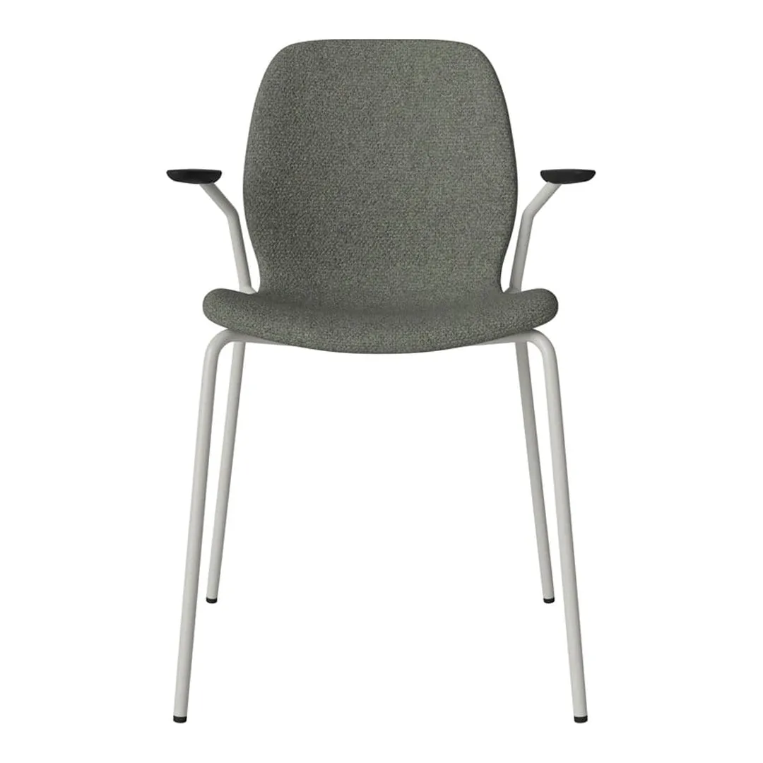 Seed Dining Chair w/ Open Arms - Upholstered -  Steel Base, Grey Lacquered