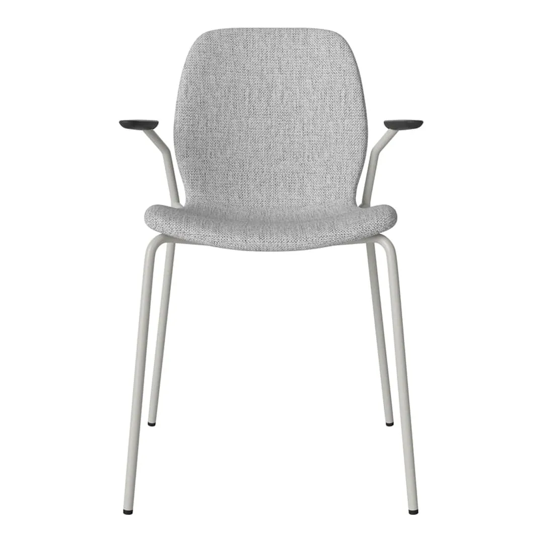 Seed Dining Chair w/ Open Arms - Upholstered -  Steel Base, Grey Lacquered