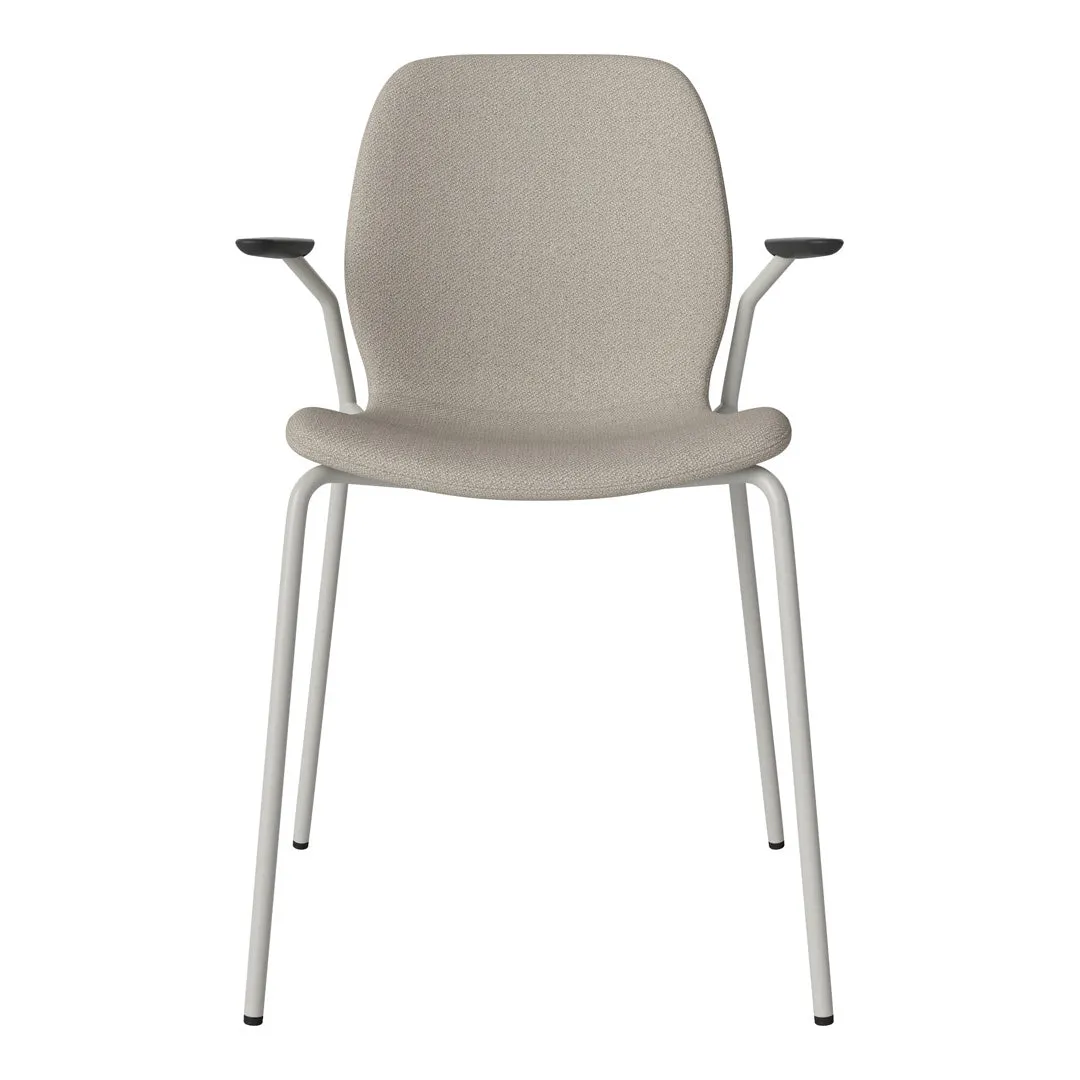 Seed Dining Chair w/ Open Arms - Upholstered -  Steel Base, Grey Lacquered