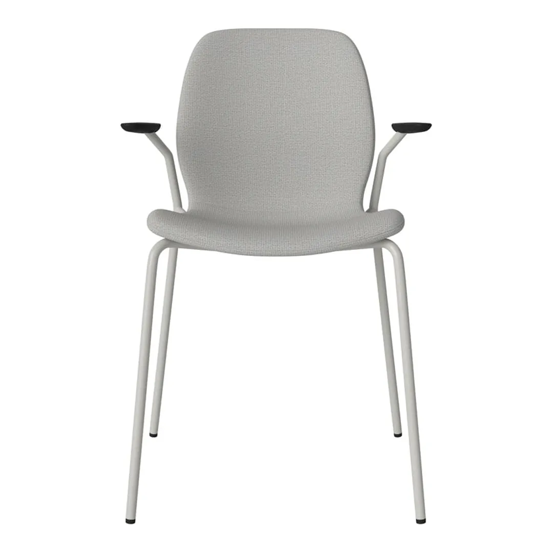 Seed Dining Chair w/ Open Arms - Upholstered -  Steel Base, Grey Lacquered
