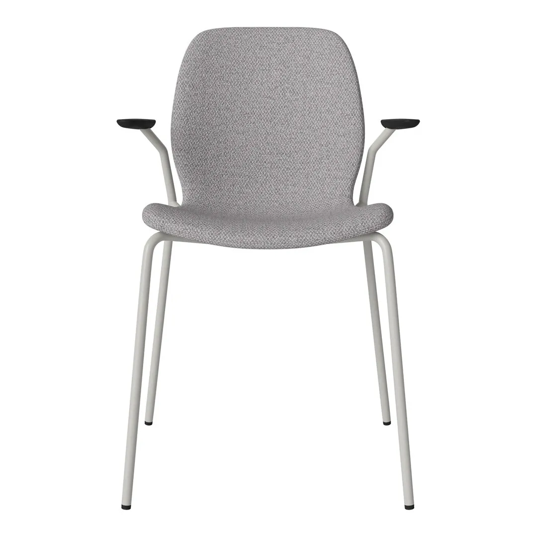 Seed Dining Chair w/ Open Arms - Upholstered -  Steel Base, Grey Lacquered
