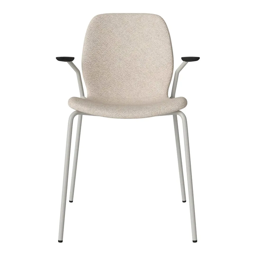 Seed Dining Chair w/ Open Arms - Upholstered -  Steel Base, Grey Lacquered