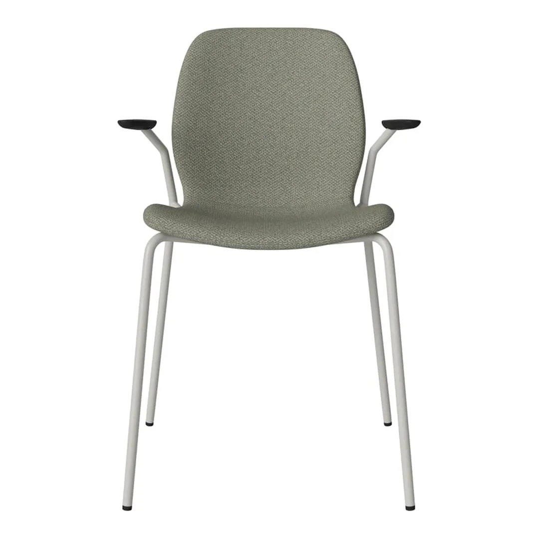 Seed Dining Chair w/ Open Arms - Upholstered -  Steel Base, Grey Lacquered