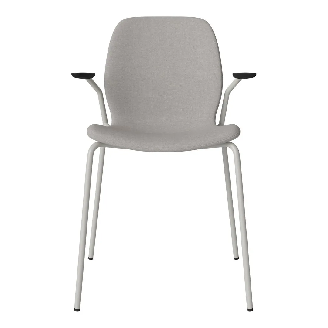 Seed Dining Chair w/ Open Arms - Upholstered -  Steel Base, Grey Lacquered
