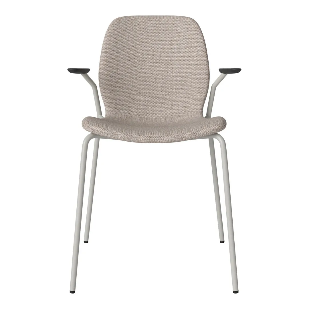 Seed Dining Chair w/ Open Arms - Upholstered -  Steel Base, Grey Lacquered