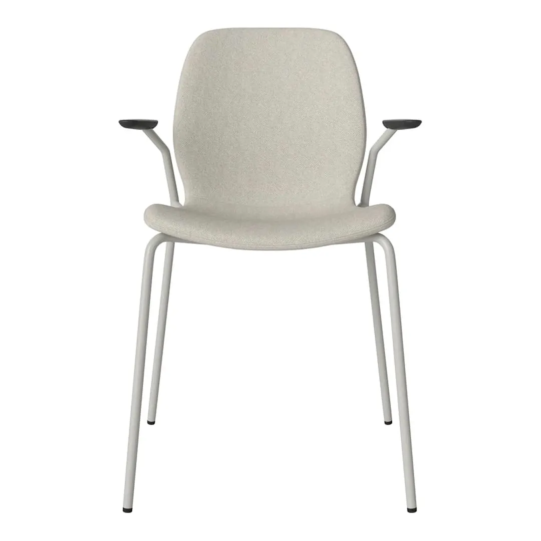 Seed Dining Chair w/ Open Arms - Upholstered -  Steel Base, Grey Lacquered