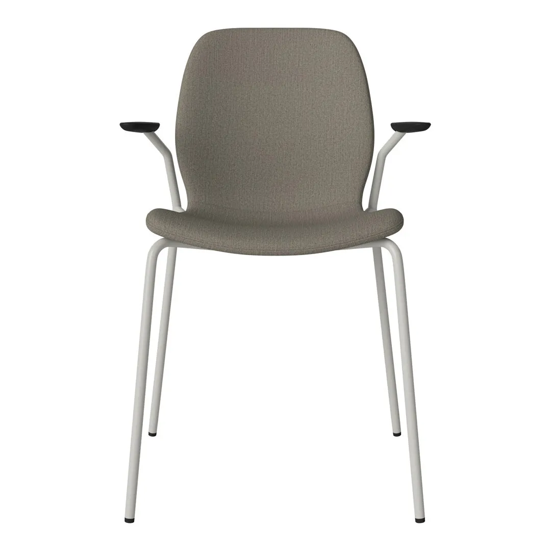 Seed Dining Chair w/ Open Arms - Upholstered -  Steel Base, Grey Lacquered
