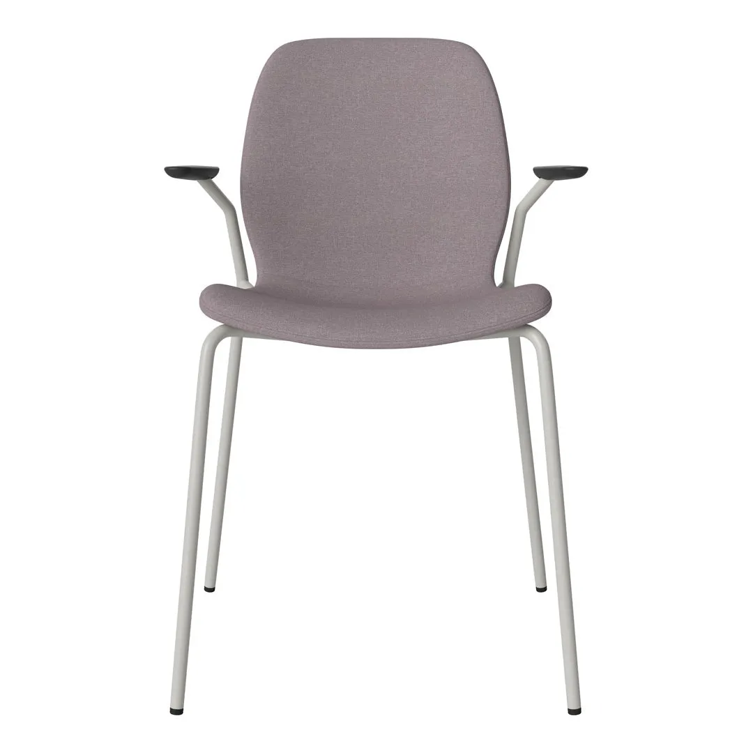 Seed Dining Chair w/ Open Arms - Upholstered -  Steel Base, Grey Lacquered