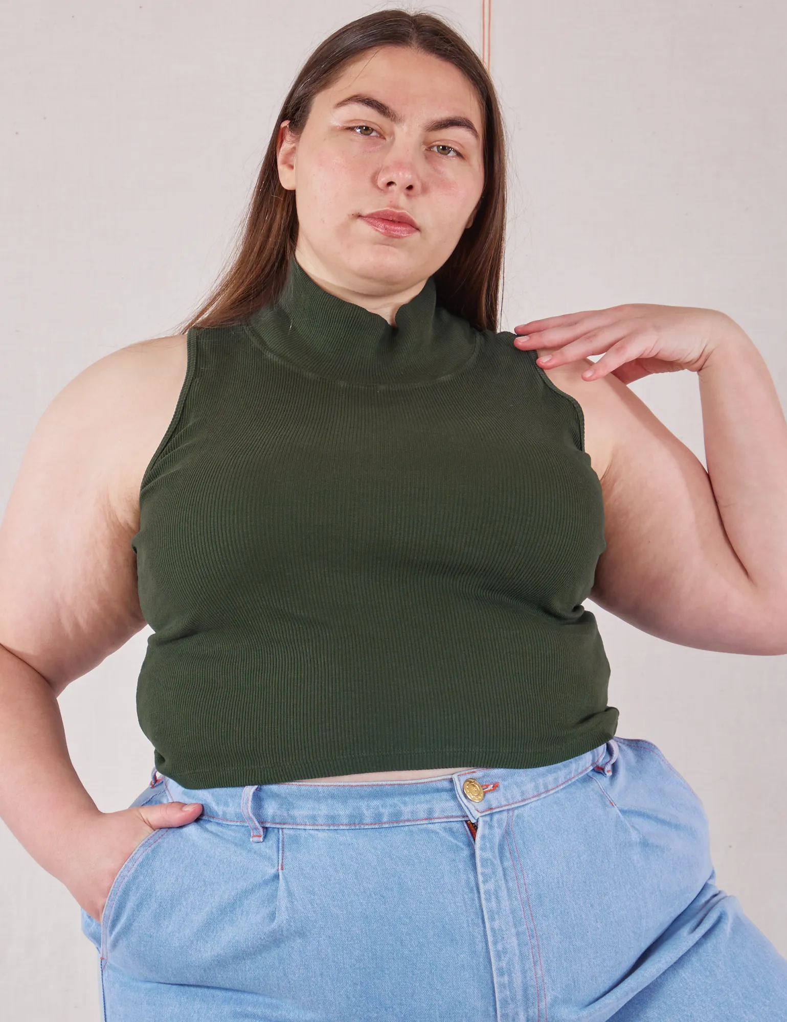Sleeveless Essential Turtleneck - Swamp Green